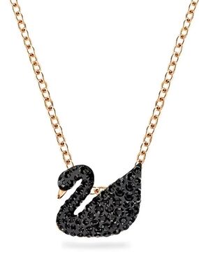 Swaroksi Black Crystal Swan Pendant Necklace in Rose Gold Tone - Women Jewelry